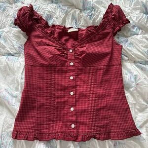 Brandy Melville Red Checkered Blouse